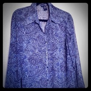 Venezia sheer long sleeve navy paisley blouse